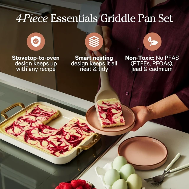 Alt view image 2 of 7 - Essentials Griddle Pan Set, 4-Piece Nonstick Ceramic Cookware