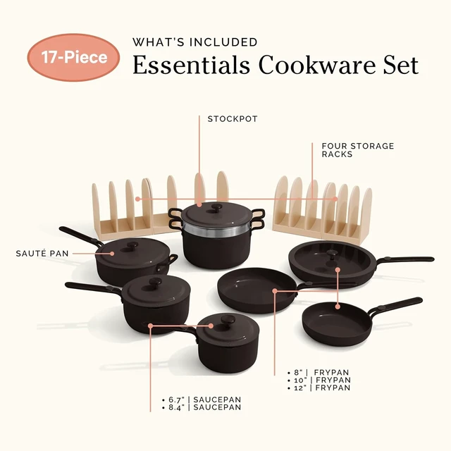 Alt view image 7 of 7 - Essentials Complete Cookware Set, 17-Piece Ceramic Cookware Set