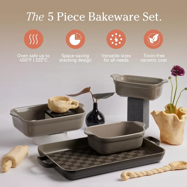Alt view image 2 of 7 - Bakeware Set, 5-Piece Nonstick Ceramic Bakeware & Griddle Pan