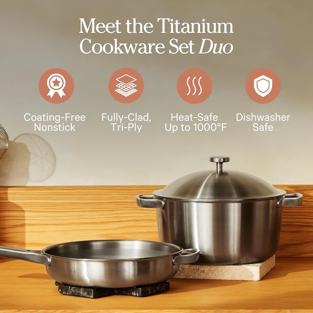 Alt view image 2 of 7 - Titanium Cookware Duo Pro, 3-Piece Nonstick Cookware Set
