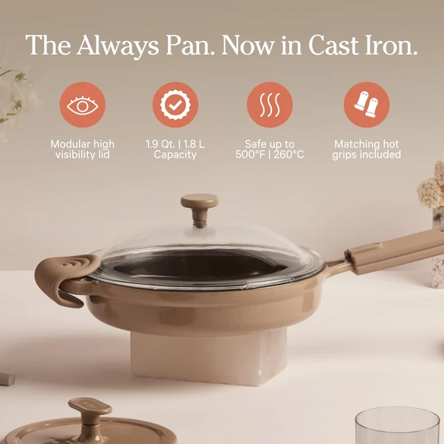 Alt view image 2 of 6 - Cast Iron Always Pan, 10" Enameled Cast Iron Skillet with Lid