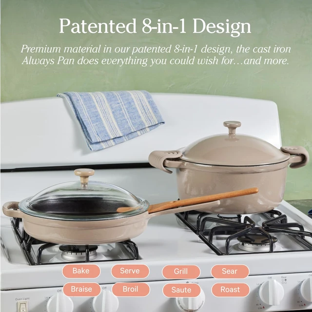 Alt view image 3 of 6 - Cast Iron Always Pan, 10" Enameled Cast Iron Skillet with Lid