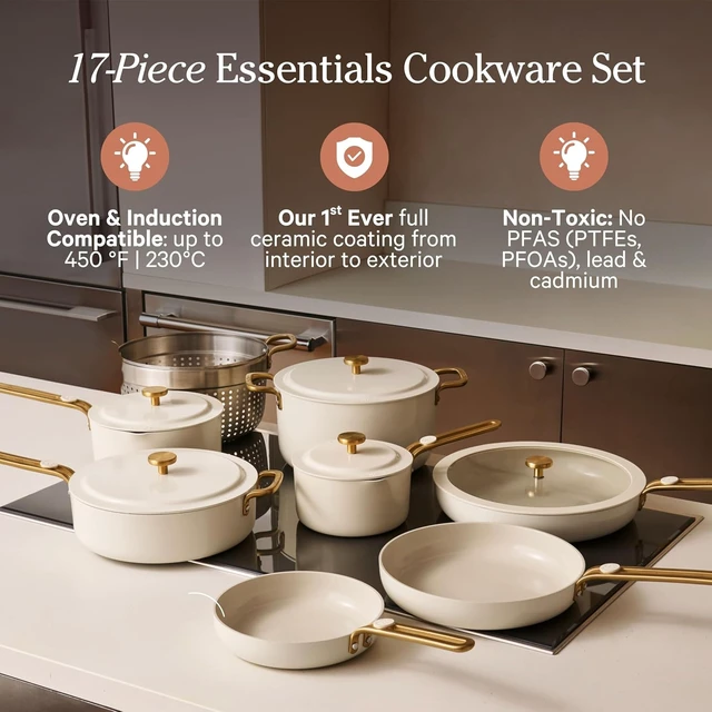 Alt view image 2 of 7 - Essentials Complete Cookware Set, 17-Piece Ceramic Cookware Set