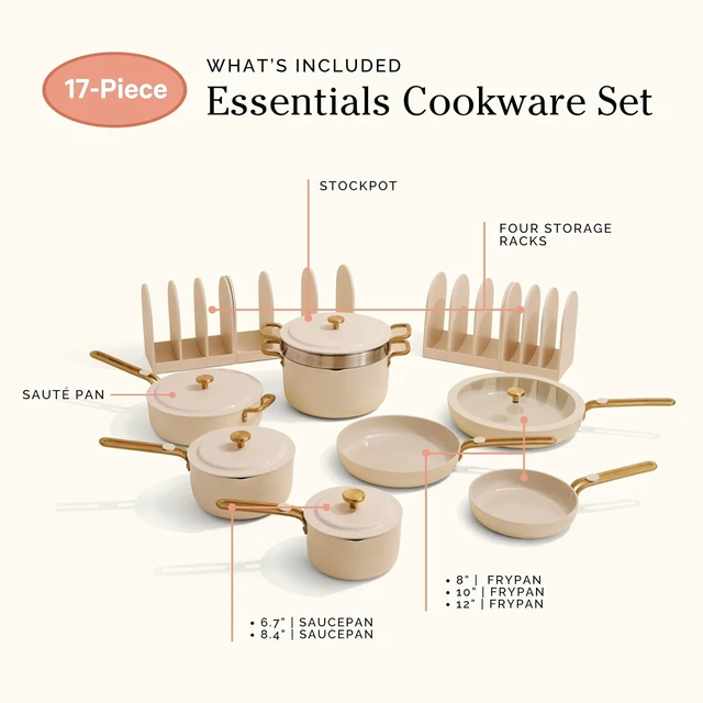 Alt view image 7 of 7 - Essentials Complete Cookware Set, 17-Piece Ceramic Cookware Set