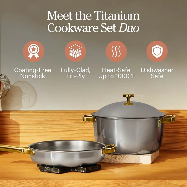Alt view image 2 of 7 - Titanium Cookware Duo Pro, 3-Piece Nonstick Cookware Set