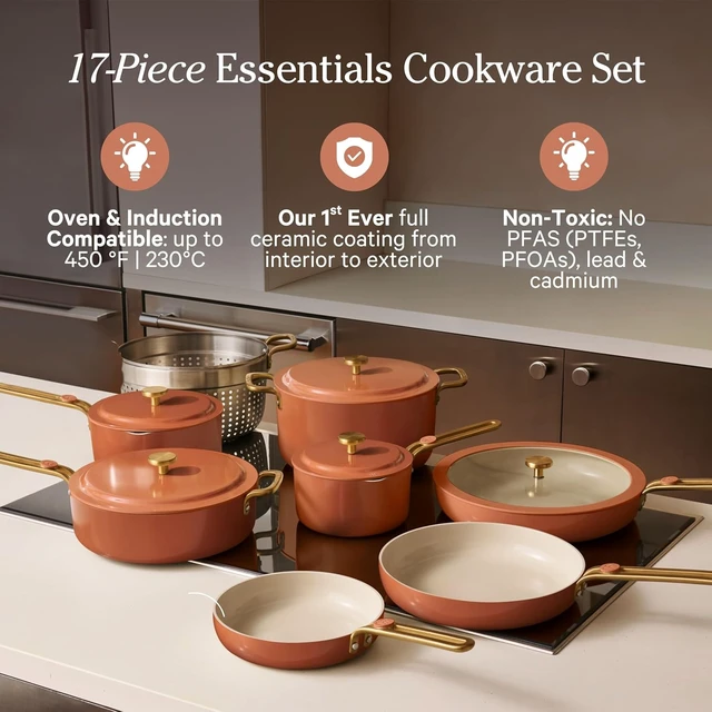 Alt view image 2 of 7 - Essentials Complete Cookware Set, 17-Piece Ceramic Cookware Set