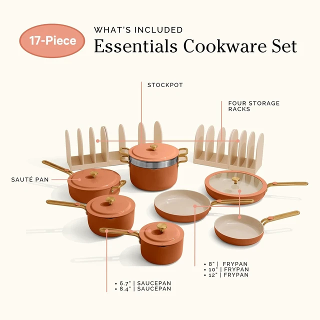 Alt view image 7 of 7 - Essentials Complete Cookware Set, 17-Piece Ceramic Cookware Set