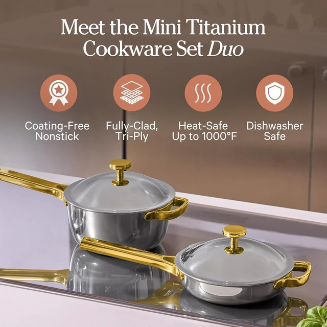 Alt view image 2 of 7 - Titanium Mini Cookware Duo Pro, 3-Piece Nonstick Cookware Set