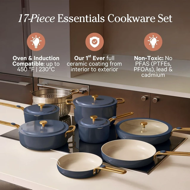 Alt view image 2 of 7 - Essentials Complete Cookware Set, 17-Piece Ceramic Cookware Set