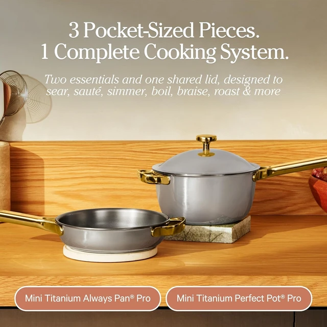 Alt view image 7 of 7 - Titanium Mini Cookware Duo Pro, 3-Piece Nonstick Cookware Set