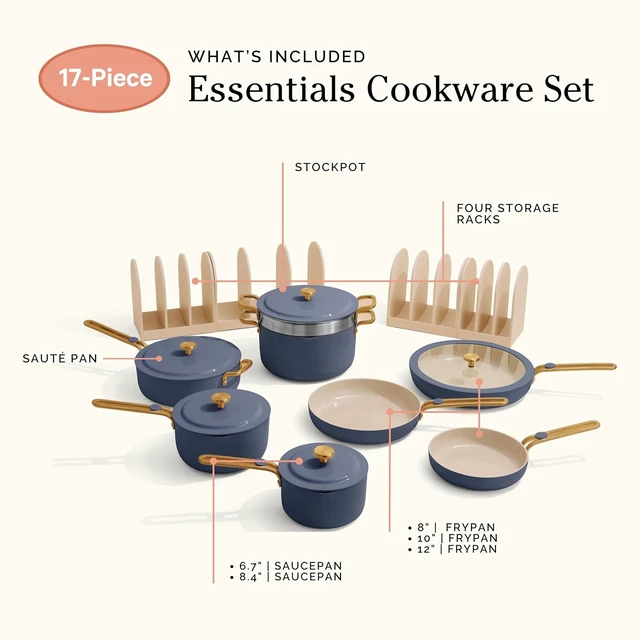 Alt view image 7 of 7 - Essentials Complete Cookware Set, 17-Piece Ceramic Cookware Set