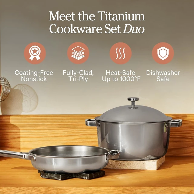 Alt view image 2 of 7 - Titanium Cookware Duo Pro, 3-Piece Nonstick Cookware Set