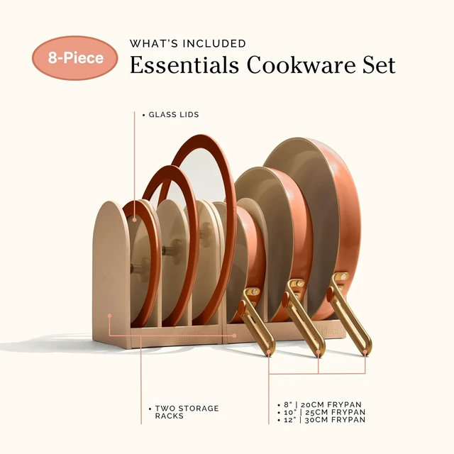 Alt view image 7 of 7 - Essentials Pan Trio, 8-Piece Ceramic Fry Pan Set