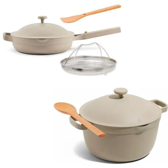 Main image of Cookware Duo, 7-Piece Ceramic Nonstick Cookware Set with Strainer