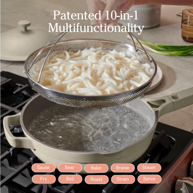 Alt view image 4 of 7 - Cookware Duo, 7-Piece Ceramic Nonstick Cookware Set with Strainer