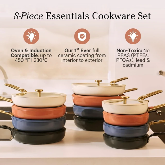 Alt view image 2 of 7 - Essentials Pan Trio, 8-Piece Ceramic Fry Pan Set