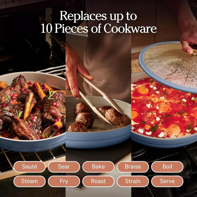 Alt view image 3 of 7 - Dual Handle Always Pan, 4.25 Qt Ceramic Nonstick Braiser Pan with Lid