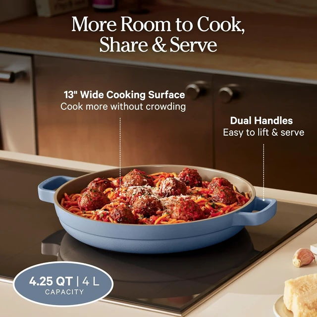 Alt view image 5 of 7 - Dual Handle Always Pan, 4.25 Qt Ceramic Nonstick Braiser Pan with Lid