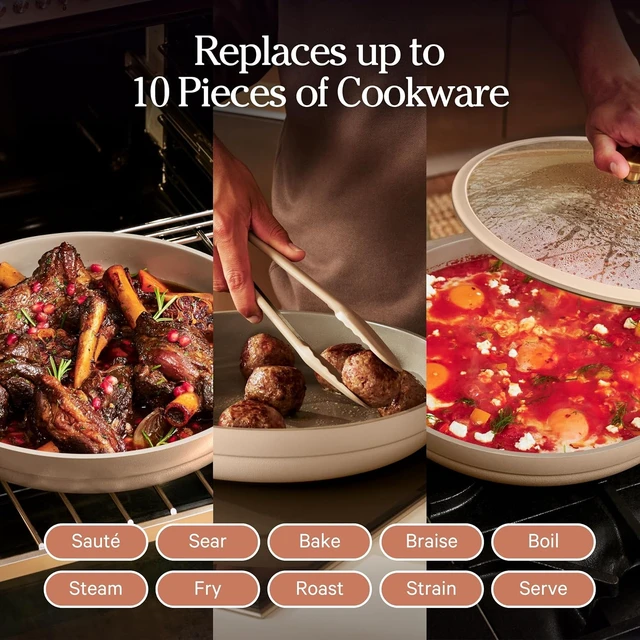 Alt view image 3 of 7 - Dual Handle Always Pan, 4.25 Qt Ceramic Nonstick Braiser Pan with Lid