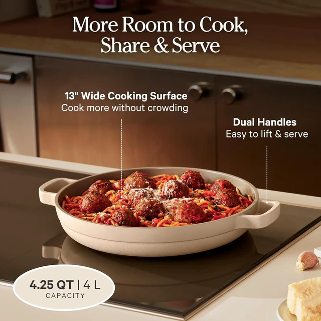 Alt view image 5 of 7 - Dual Handle Always Pan, 4.25 Qt Ceramic Nonstick Braiser Pan with Lid