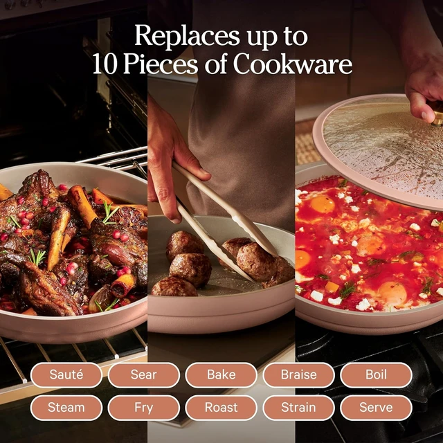 Alt view image 3 of 7 - Dual Handle Always Pan, 4.25 Qt Ceramic Nonstick Braiser Pan with Lid