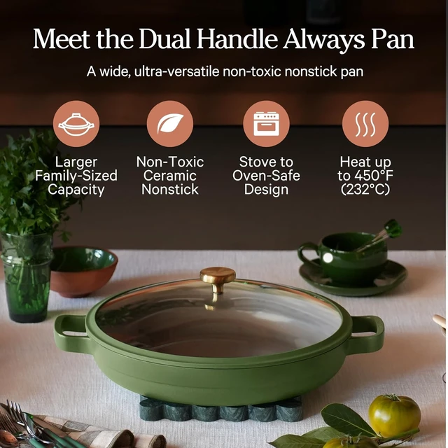 Alt view image 2 of 7 - Dual Handle Always Pan, 4.25 Qt Ceramic Nonstick Braiser Pan with Lid
