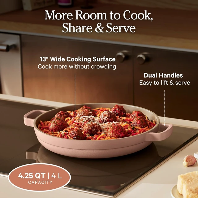 Alt view image 5 of 7 - Dual Handle Always Pan, 4.25 Qt Ceramic Nonstick Braiser Pan with Lid