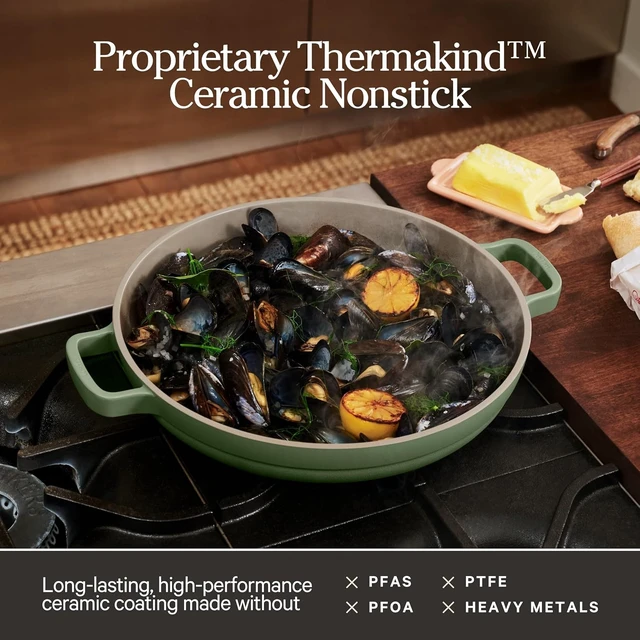 Alt view image 4 of 7 - Dual Handle Always Pan, 4.25 Qt Ceramic Nonstick Braiser Pan with Lid