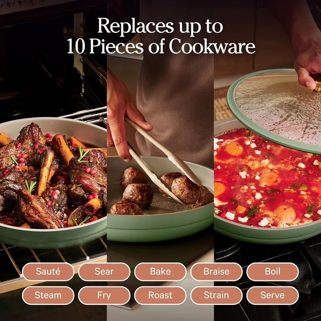 Alt view image 3 of 7 - Dual Handle Always Pan, 4.25 Qt Ceramic Nonstick Braiser Pan with Lid