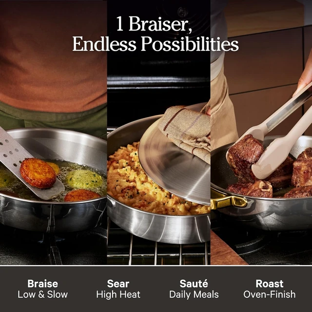 Alt view image 5 of 7 - Titanium Braiser Pro, 4 Qt Nonstick Braiser Pan with Lid