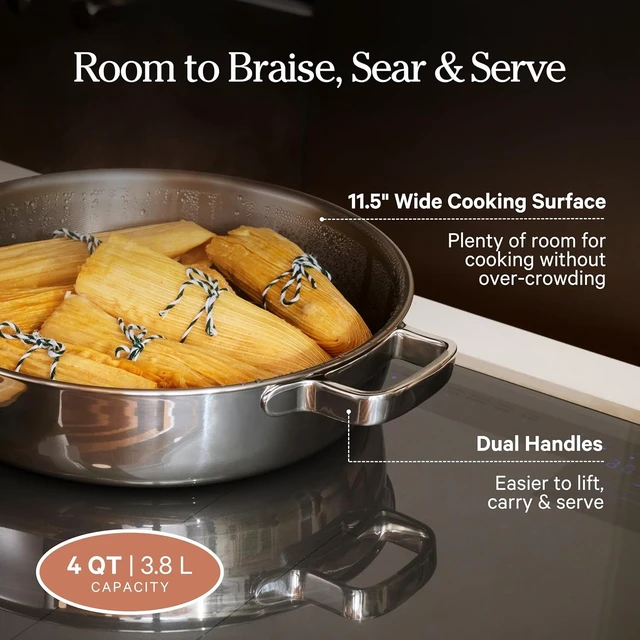 Alt view image 4 of 7 - Titanium Braiser Pro, 4 Qt Nonstick Braiser Pan with Lid