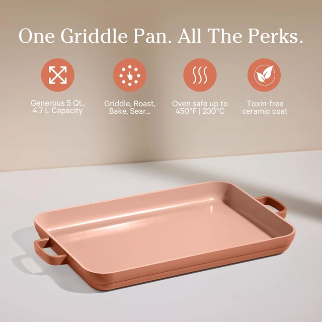Alt view image 2 of 6 - Griddle Pan, 5 Qt Nonstick Ceramic Stovetop Griddle & Sheet Pan