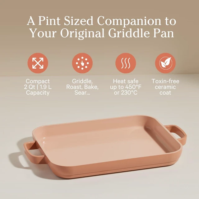 Alt view image 2 of 7 - Mini Griddle Pan, 9" Nonstick Ceramic Stovetop Griddle, 2 Qt