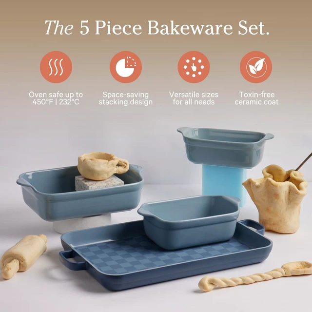 Alt view image 2 of 7 - Bakeware Set, 5-Piece Nonstick Ceramic Bakeware & Griddle Pan