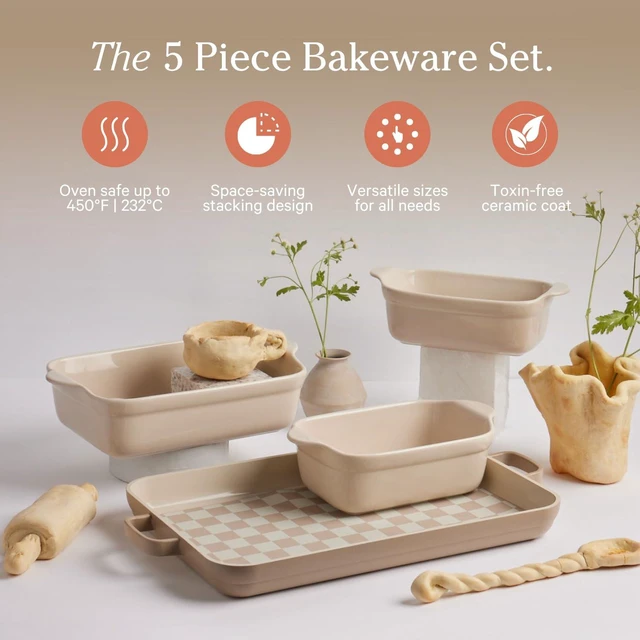 Alt view image 2 of 7 - Bakeware Set, 5-Piece Nonstick Ceramic Bakeware & Griddle Pan