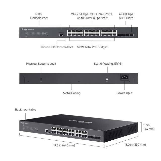 Alt view image 3 of 7 - Omada SG3428XPP-M2, 24 Port 2.5GB L2+ Smart Managed PoE Switch