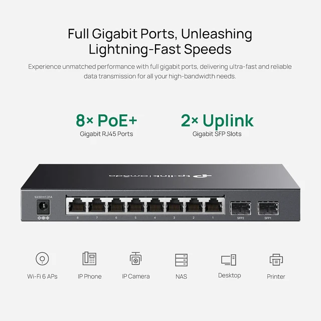 Alt view image 2 of 7 - TL-SG2210P V3 | Jetstream 8 Port Gigabit Smart Managed PoE Switch | 8 PoE+ Ports @61W, 2 SFP Slots | Omada SDN Integrated | PoE Recovery | IPv6 | Static Routing | Limited Lifetime Protection