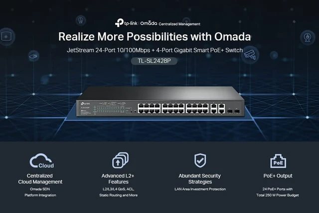 Alt view image 4 of 7 - Omada SL2428P, 24 Port Fast Ethernet Smart Managed PoE Switch