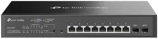 Main image of TL-SG2210MP | Jetstream 10 Port Gigabit Smart Managed PoE switch | 8 PoE+ Ports @ 150W, 2 SFP Slots | Omada SDN Integrated | PoE Recovery | IPv6 | Static Routing | Limited Lifetime Protection