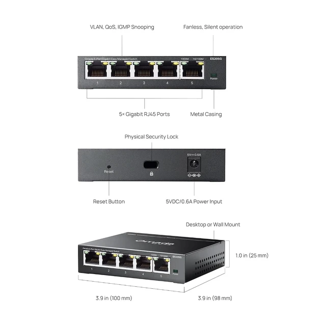 Alt view image 6 of 7 - Omada ES205G, 5 Port Gigabit Easy Managed Switch