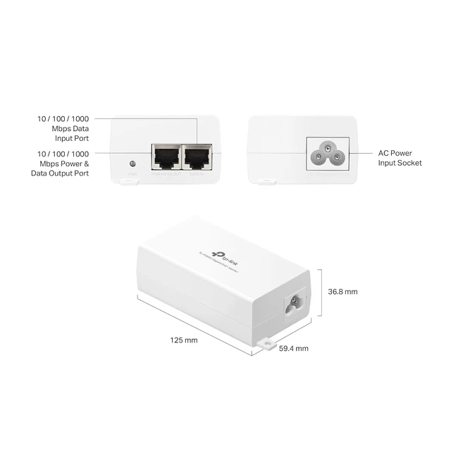 Alt view image 2 of 6 - TL-PI30G, Gigabit PoE+ Injector, Non-PoE to PoE Adapter