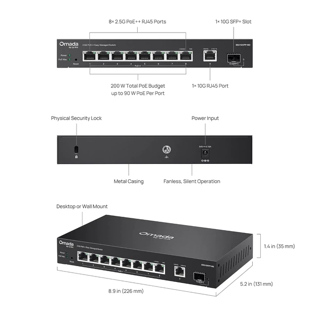 Alt view image 7 of 7 - Omada 8 Port 2.5G PoE++ Easy Managed Switch w/ 2×10G Uplink