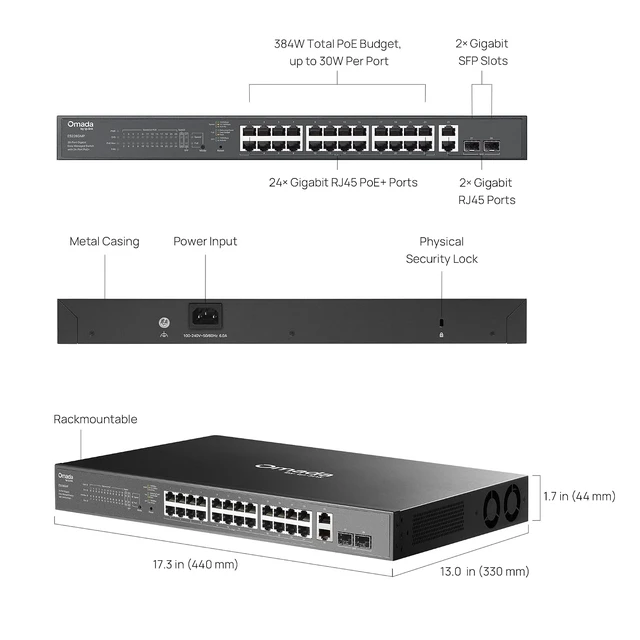 Alt view image 7 of 7 - Omada ES228GMP, 24 Port Gigabit Easy Managed PoE Switch
