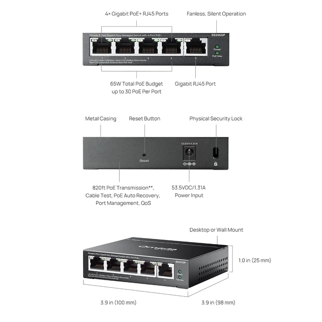 Alt view image 7 of 7 - Omada ES205GP, 5 Port Gigabit Easy Managed PoE Switch