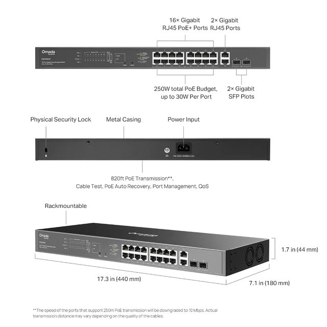 Alt view image 7 of 7 - Omada ES220GMP, 16 Port Gigabit Easy Managed PoE Switch