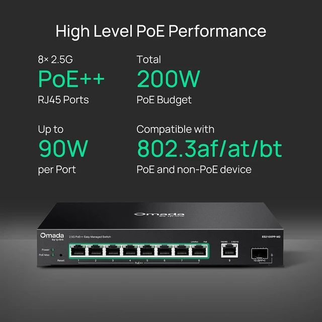 Alt view image 3 of 7 - Omada 8 Port 2.5G PoE++ Easy Managed Switch w/ 2×10G Uplink