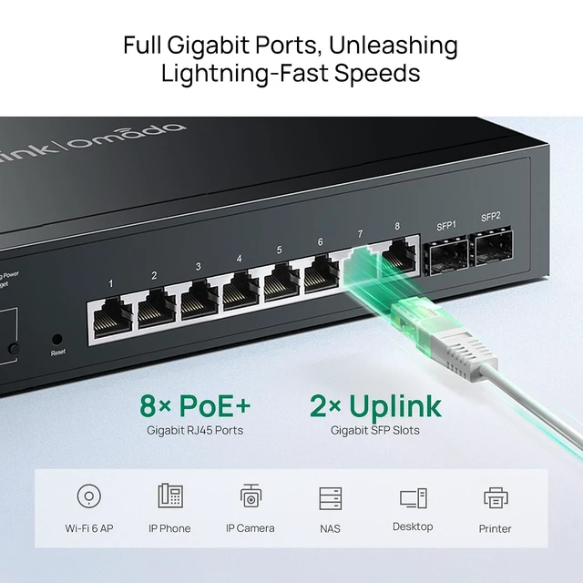 Alt view image 2 of 7 - TL-SG2210MP | Jetstream 10 Port Gigabit Smart Managed PoE switch | 8 PoE+ Ports @ 150W, 2 SFP Slots | Omada SDN Integrated | PoE Recovery | IPv6 | Static Routing | Limited Lifetime Protection