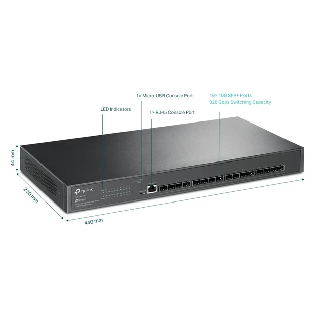 Alt view image 3 of 7 - Omada SX3016F, 16 Port 10G SFP+ Enterprise Level L2+ Managed Switch