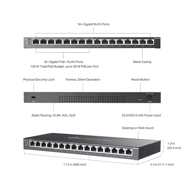 Alt view image 7 of 7 - SG2016P, Jetstream 16 Port Gigabit Smart Switch with 8-Port PoE+