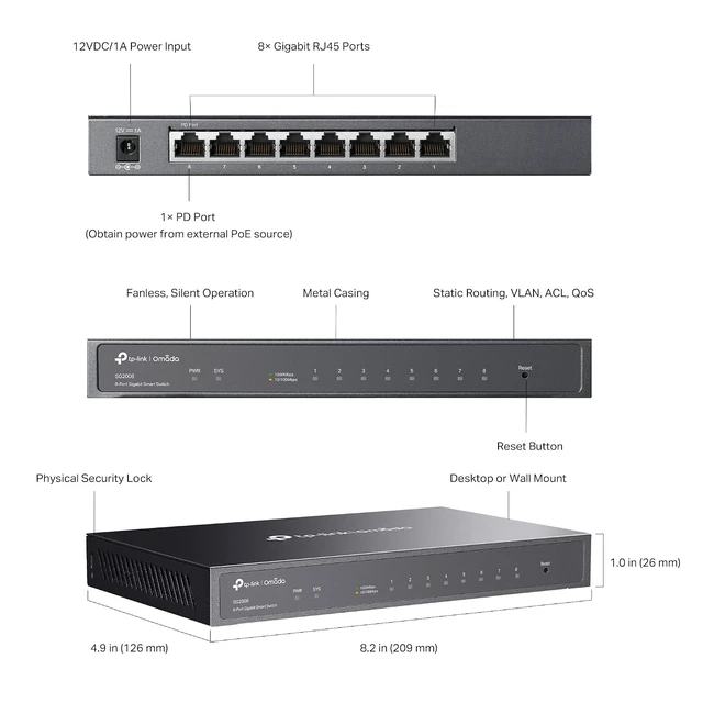 Alt view image 6 of 6 - Omada TL-SG2008 V3, 8 Port Gigabit Smart Managed Switch